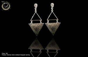 E055_Classy silver oxidized crafted earring with delicate work of Black stone