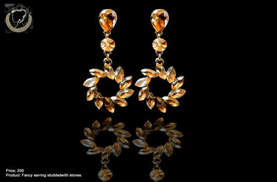 E056_Classy flower designed earring with delicate work of yellow stones