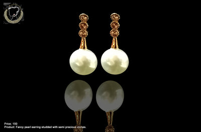 E058_Classy fancy designed earring with delicate work of white pearls & AD stones