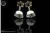E060_Classy silver oxidized crafted earring with delicate work of Black stone.