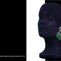 E063_Classy silver oxidized crafted earring with delicate work of green stones.