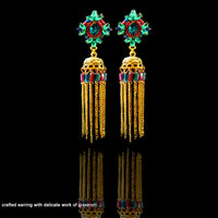 E064_Classy golden crafted earring with delicate work of beautiful stones