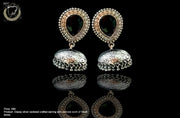 E066_Classy silver oxidized crafted jumki studded with black stones.
