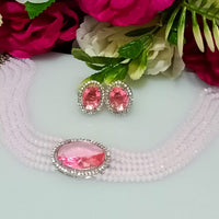 N0145_Classy crepe color crystal choker necklace set studded  with  American diamond stones.