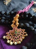 N017_Elegant Micro Gold plated Necklace studded with precious pink & green ruby stones & Magenta colored crystals