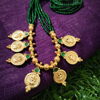 N020_Elegant Micro Gold plated Necklace studded with precious  green ruby stones & green colored crystals