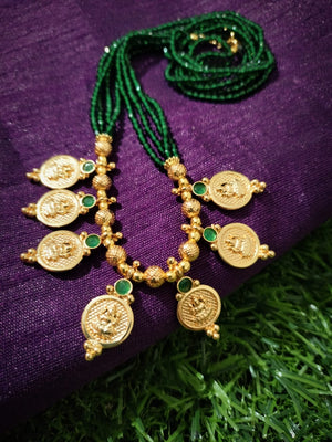 N020_Elegant Micro Gold plated Necklace studded with precious  green ruby stones & green colored crystals