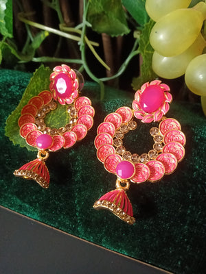 E0547_Gorgeous earring with beautiful craft work with a touch of stones & jumka drops (medium size hanging)