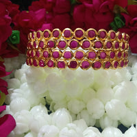 B0154_Elegant pink ruby studded bangles with fine stone work.