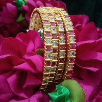 B0165_Elegant Golden bangles studded with a touch of pink ruby stones and American Diamond stones.
