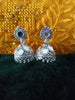 E0628_Lovely German Silver oxidized jumkas with a touch of mirror work (ear drop hanging)