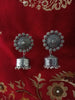 E0629_Lovely German Silver oxidized jumkas with delicate art work (ear drop hanging)