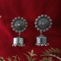 E0629_Lovely German Silver oxidized jumkas with delicate art work (ear drop hanging)