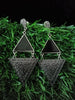 E0743_Trendy german silver oxidized triangle shaped earrings with a touch of delicate art work.