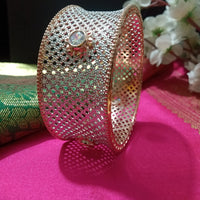 B0183_Royal style single broad bangle with delicate craft work embellished with american diamond stones.
