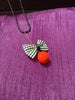 N0279_Trendy bead necklace with bow tie fabric pendant with a touch of beads.