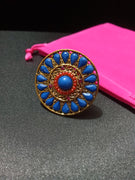 R031_Grand vibrant blue color stone studded ring with delicate designs.