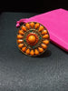 R035_Lovely vibrant orange color stone studded ring with delicate designs.
