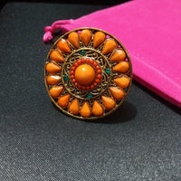 R035_Lovely vibrant orange color stone studded ring with delicate designs.