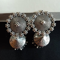 E0629_Lovely German Silver oxidized jumkas with delicate art work (ear drop hanging)