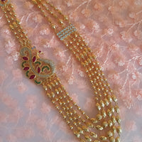 N0310_Lovely traditional style Gold plated layered necklace set with fine art work of peacock designs with a touch of dazzling stones.