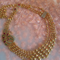 N0310_Lovely traditional style Gold plated layered necklace set with fine art work of peacock designs with a touch of dazzling stones.