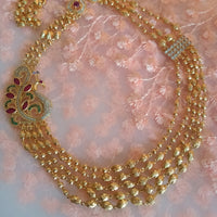 N0310_Lovely traditional style Gold plated layered necklace set with fine art work of peacock designs with a touch of dazzling stones.