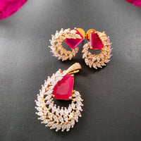 N0393_Elegant design pendant and earring set with a touch of american diamond stones.