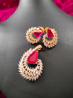 N0393_Elegant design pendant and earring set with a touch of american diamond stones.