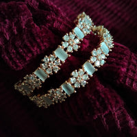 B0259__Elegant designer bangles with delicate designs studded with american diamond stones with a touch of ash color stones.
