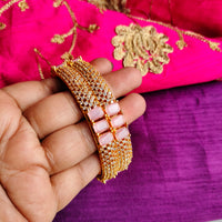 B0272_Classic Gold plated bangles studded American Diamond  stones with a touch of pink stones.