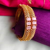 B0272_Classic Gold plated bangles studded American Diamond  stones with a touch of pink stones.