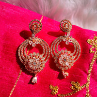 E0860 _Lovely ring shaped flowery design American Diamond studded danglers with beautiful art work.
