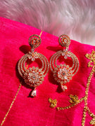 E0860 _Lovely ring shaped flowery design American Diamond studded danglers with beautiful art work.