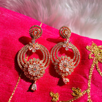 E0860 _Lovely ring shaped flowery design American Diamond studded danglers with beautiful art work.