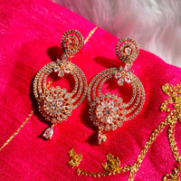 E0860 _Lovely ring shaped flowery design American Diamond studded danglers with beautiful art work.