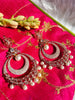 E0856_Classy designer Chandhbali style American Diamond studded danglers with beautiful art work with a touch of pearl drop.