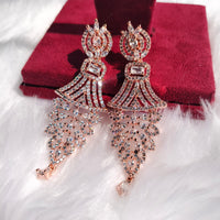 E0854_Classy designer statement American Diamond studded danglers with beautiful art work.