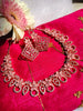 N0430_Elegant flower design american diamond embellished necklace with a touch of pink stone work.