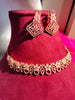 N0430_Elegant flower design american diamond embellished necklace with a touch of pink stone work.