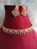 N0430_Elegant flower design american diamond embellished necklace with a touch of pink stone work.
