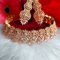 N0434_Gorgeous designer american diamond embellished necklace with a touch of pink stone work.