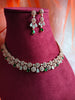 N0437_Elegant american diamond embellished necklace with a touch of green stone work.