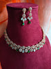 N0437_Elegant american diamond embellished necklace with a touch of green stone work.