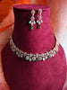 N0437_Elegant american diamond embellished necklace with a touch of green stone work.