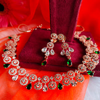 N0437_Elegant american diamond embellished necklace with a touch of green stone work.