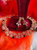 N0437_Elegant american diamond embellished necklace with a touch of green stone work.