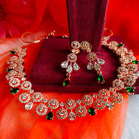 N0437_Elegant american diamond embellished necklace with a touch of green stone work.