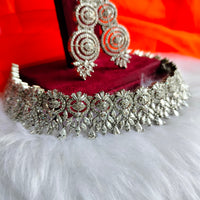 N0435_Elegant dazzling American Diamond stones embellished necklace set with delicate stone work.