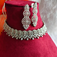 N0435_Elegant dazzling American Diamond stones embellished necklace set with delicate stone work.